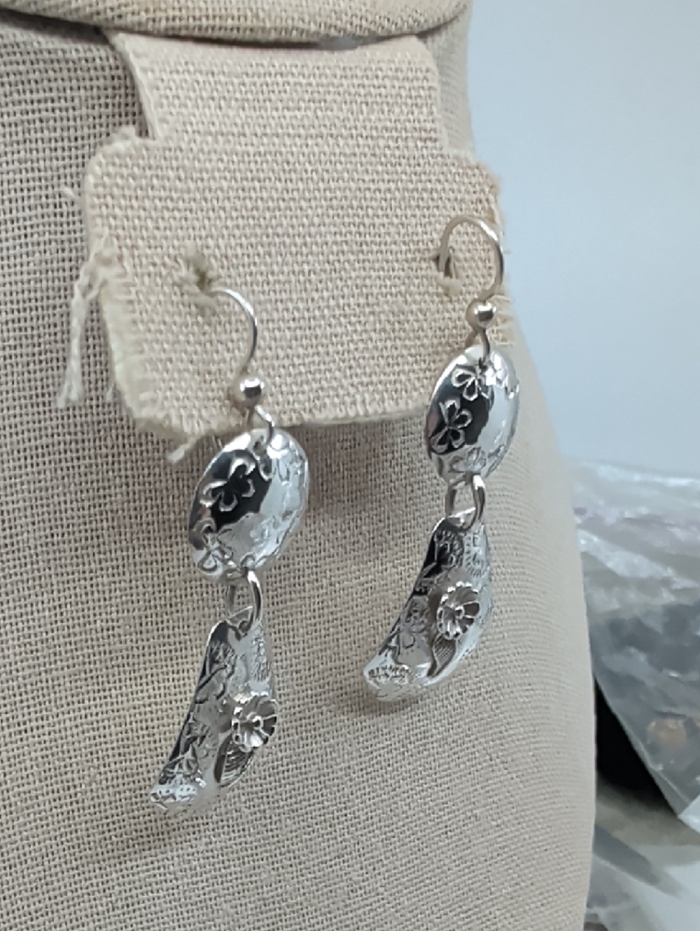 Sterling Silver 925 Floral Drop Earrings Florida Keys Artisan BJH Vintage 1990s - Picture 12 of 17